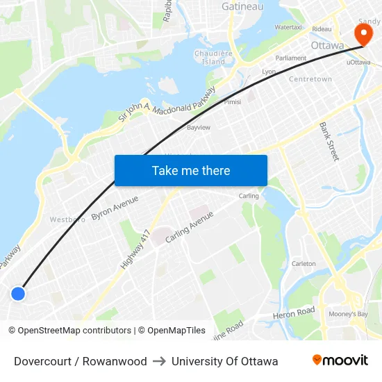Dovercourt / Rowanwood to University Of Ottawa map