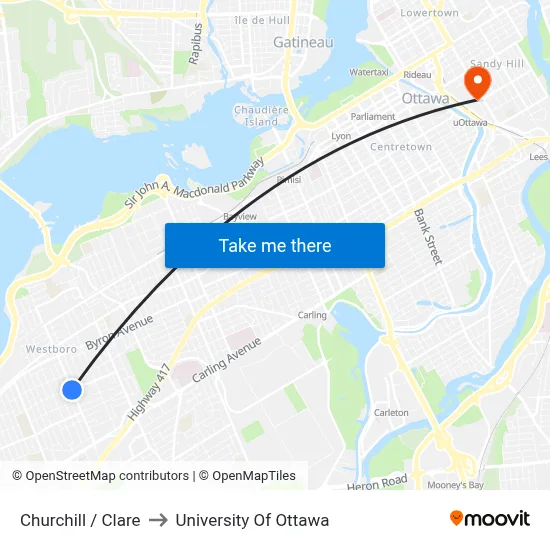 Churchill / Clare to University Of Ottawa map