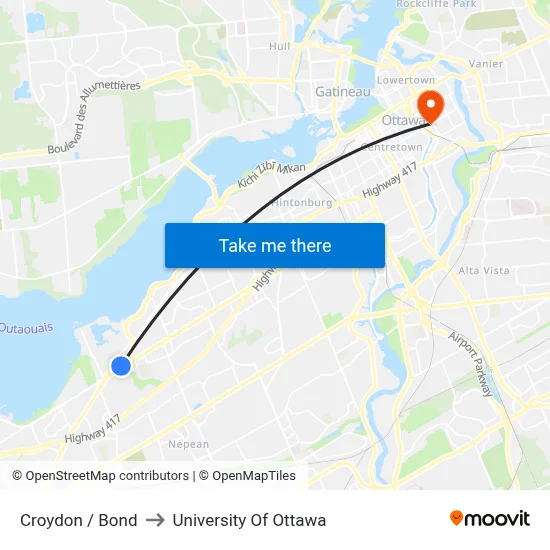 Croydon / Bond to University Of Ottawa map