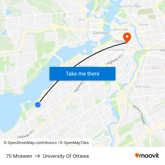 70 Mcewen to University Of Ottawa map