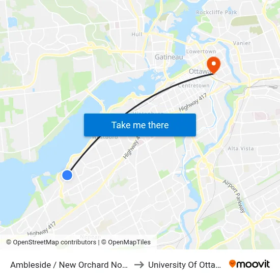 Ambleside / New Orchard North to University Of Ottawa map