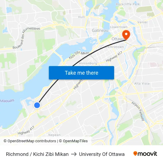 Richmond / Kichi Zibì Mikan to University Of Ottawa map