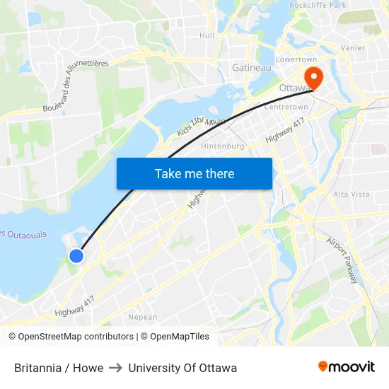 Britannia / Howe to University Of Ottawa map