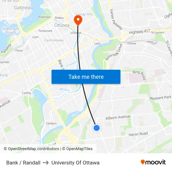 Bank / Randall to University Of Ottawa map