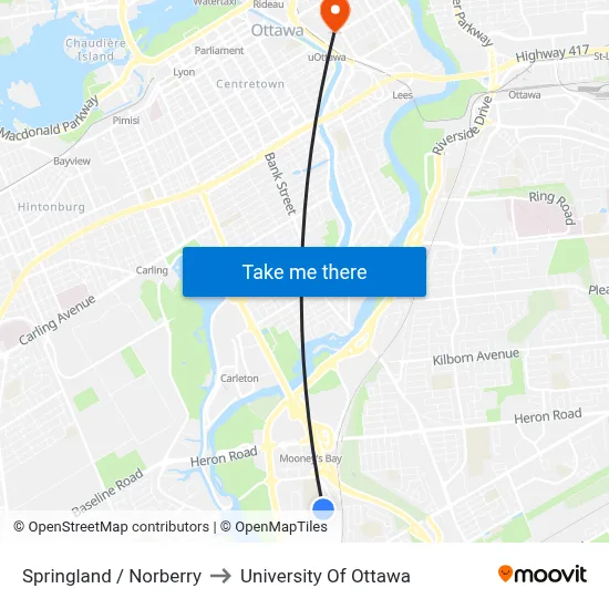 Springland / Norberry to University Of Ottawa map