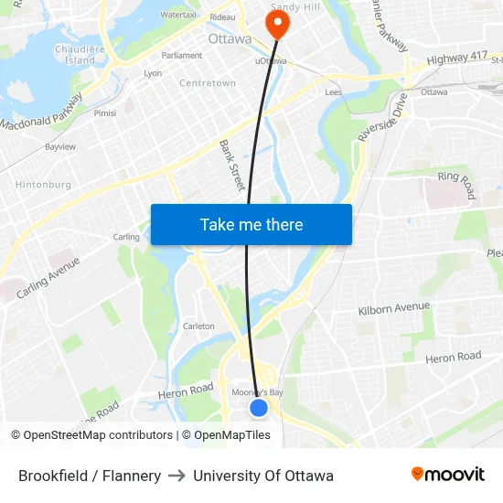 Brookfield / Flannery to University Of Ottawa map