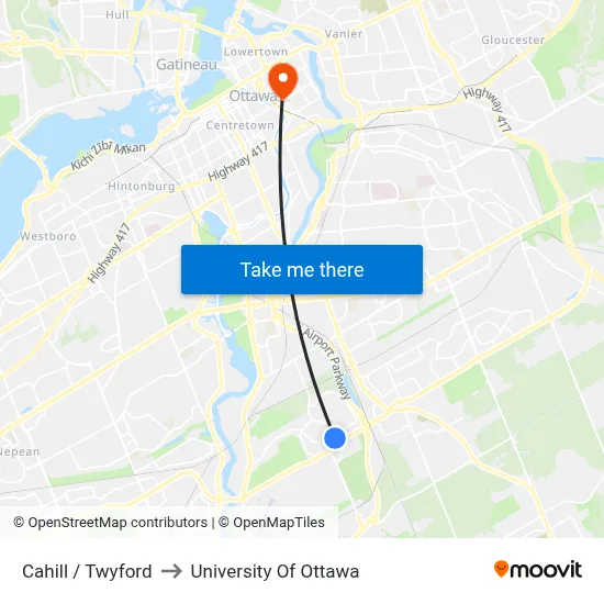 Cahill / Twyford to University Of Ottawa map
