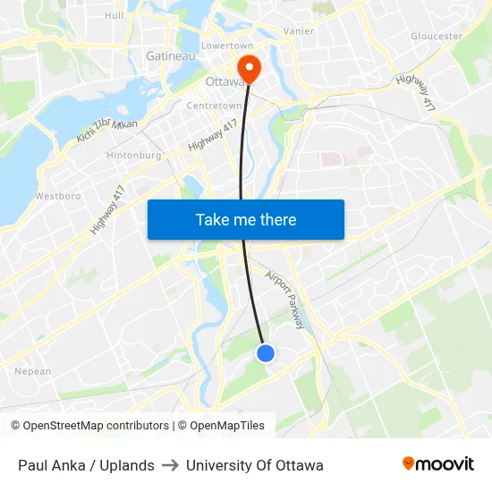 Paul Anka / Uplands to University Of Ottawa map