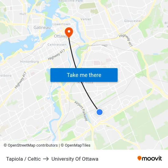 Tapiola / Celtic to University Of Ottawa map