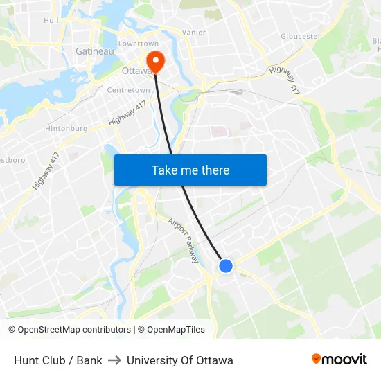 Hunt Club / Bank to University Of Ottawa map