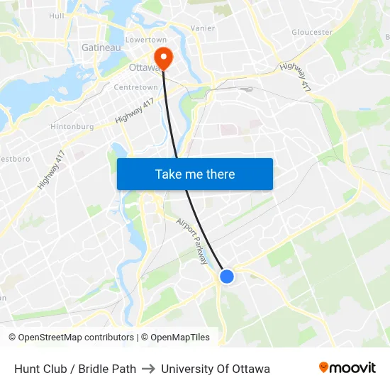 Hunt Club / Bridle Path to University Of Ottawa map