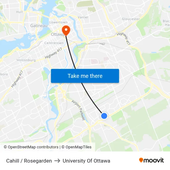 Cahill / Rosegarden to University Of Ottawa map