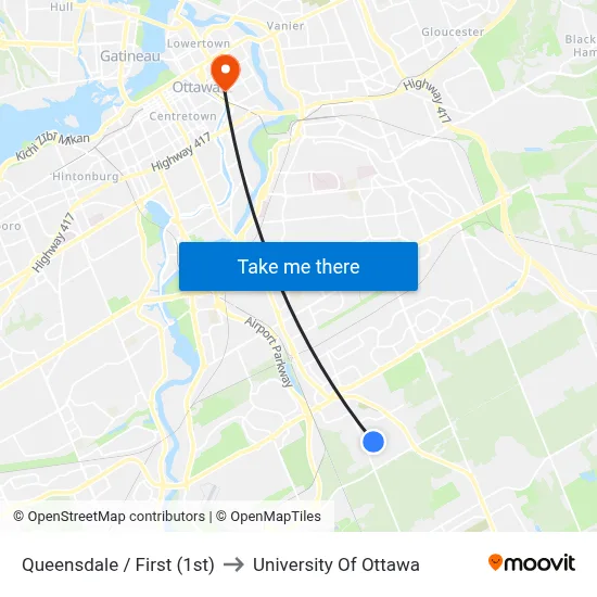 Queensdale / First (1st) to University Of Ottawa map