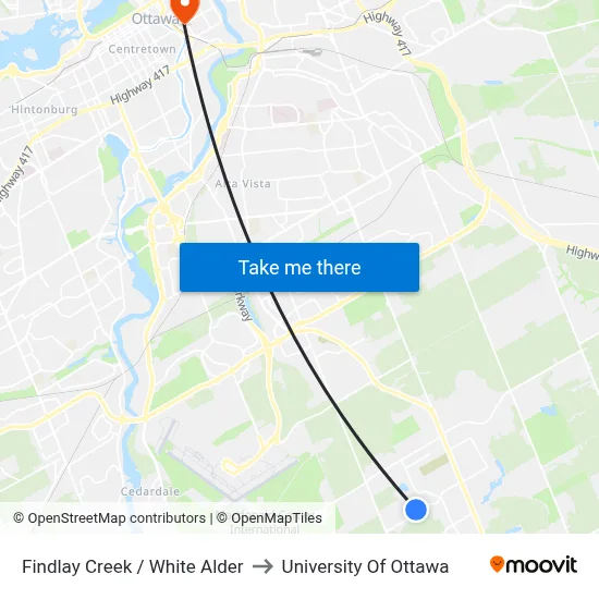 Findlay Creek / White Alder to University Of Ottawa map