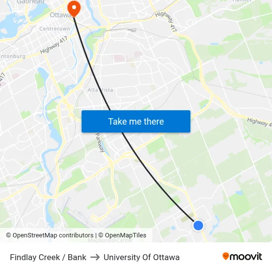 Findlay Creek / Bank to University Of Ottawa map