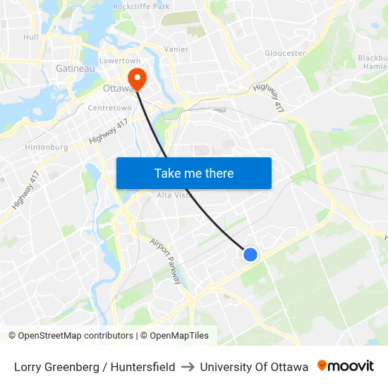 Lorry Greenberg / Huntersfield to University Of Ottawa map