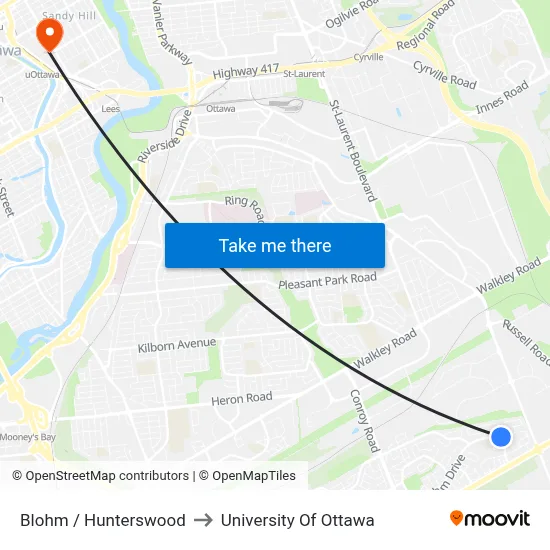 Blohm / Hunterswood to University Of Ottawa map