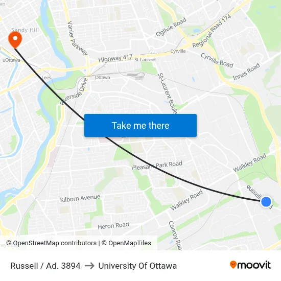 Russell / Ad. 3894 to University Of Ottawa map
