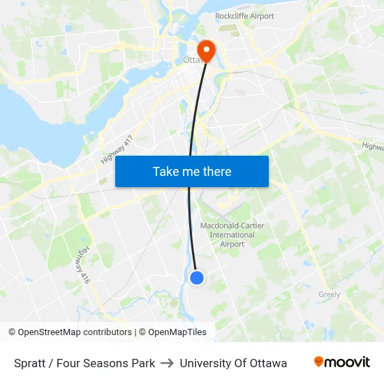 Spratt / Four Seasons Park to University Of Ottawa map