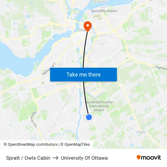 Spratt / Owls Cabin to University Of Ottawa map