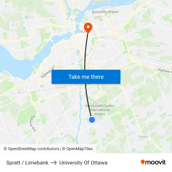 Spratt / Limebank to University Of Ottawa map