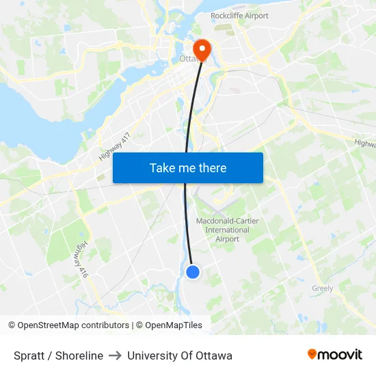 Spratt / Shoreline to University Of Ottawa map