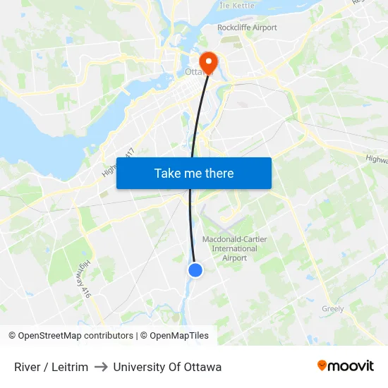 River / Leitrim to University Of Ottawa map