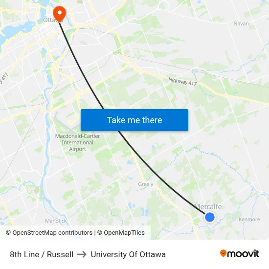 8th Line / Russell to University Of Ottawa map