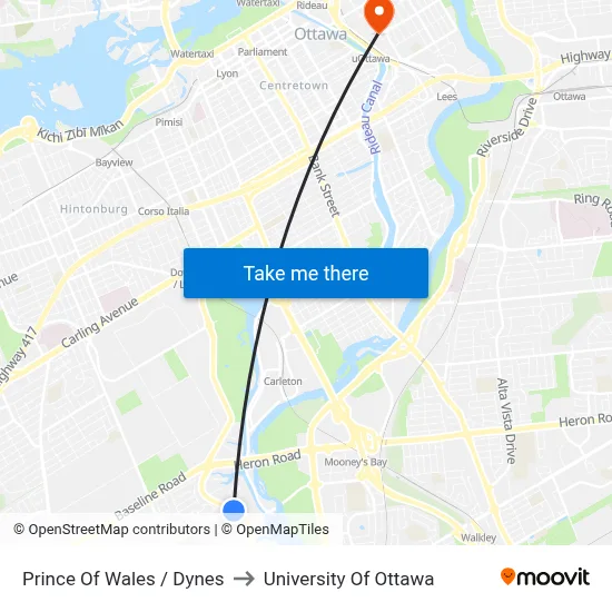 Prince Of Wales / Dynes to University Of Ottawa map