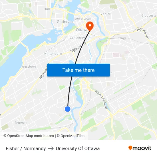 Fisher / Normandy to University Of Ottawa map