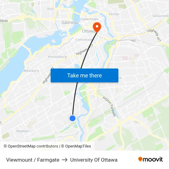 Viewmount / Farmgate to University Of Ottawa map
