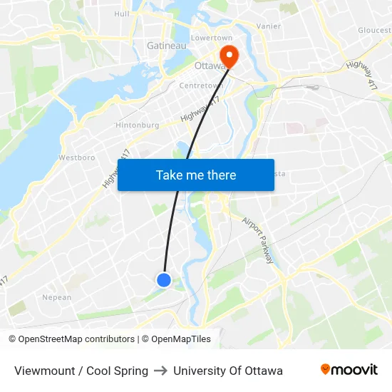 Viewmount / Cool Spring to University Of Ottawa map