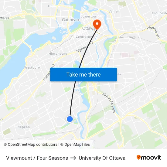 Viewmount / Four Seasons to University Of Ottawa map