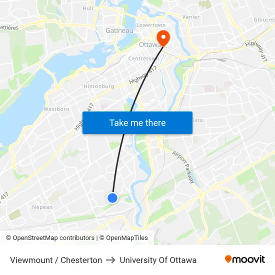 Viewmount / Chesterton to University Of Ottawa map