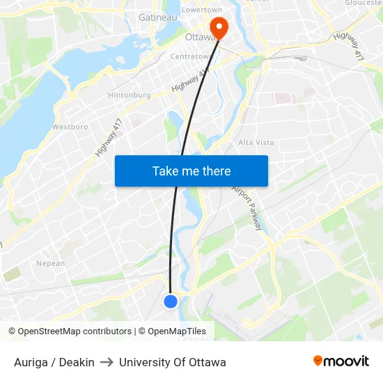 Auriga / Deakin to University Of Ottawa map