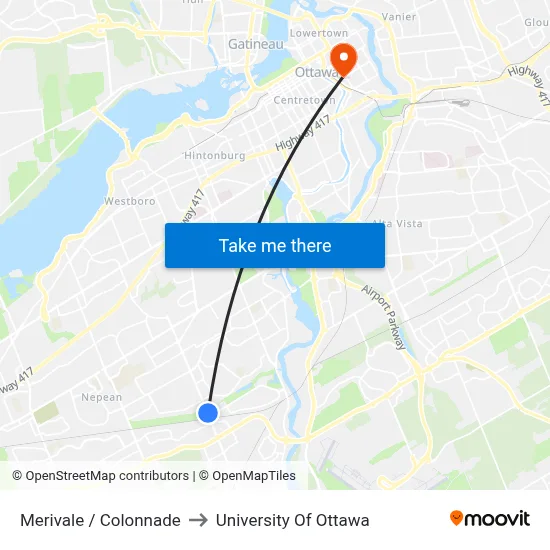 Merivale / Colonnade to University Of Ottawa map
