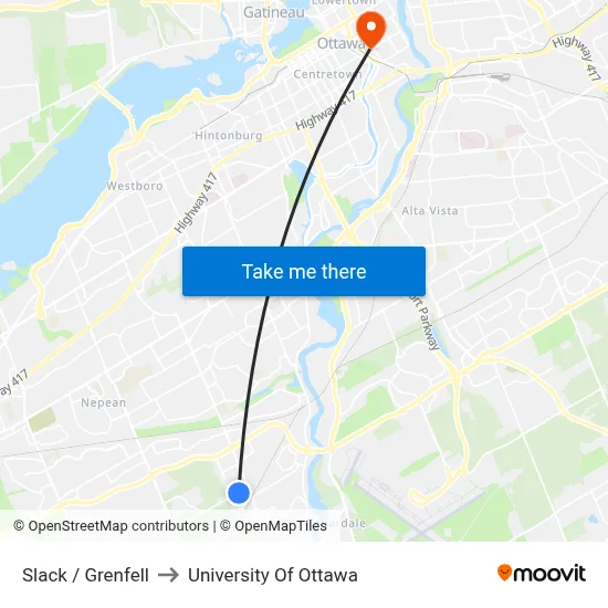 Slack / Grenfell to University Of Ottawa map