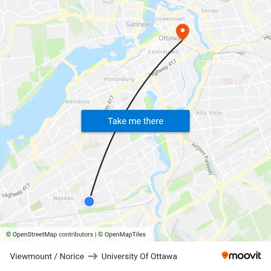 Viewmount / Norice to University Of Ottawa map