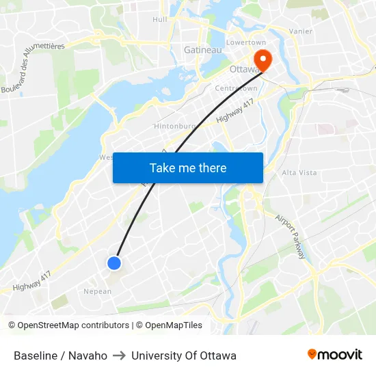 Baseline / Navaho to University Of Ottawa map