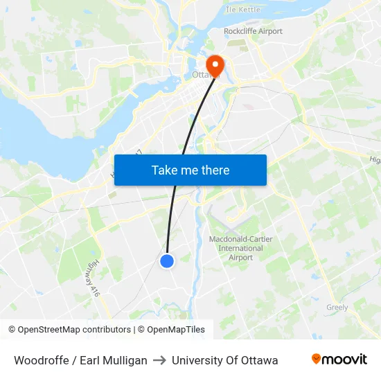 Woodroffe / Earl Mulligan to University Of Ottawa map