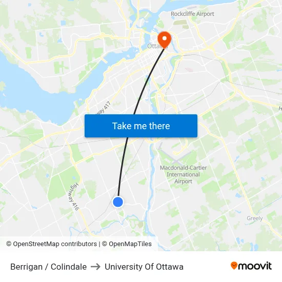 Berrigan / Colindale to University Of Ottawa map