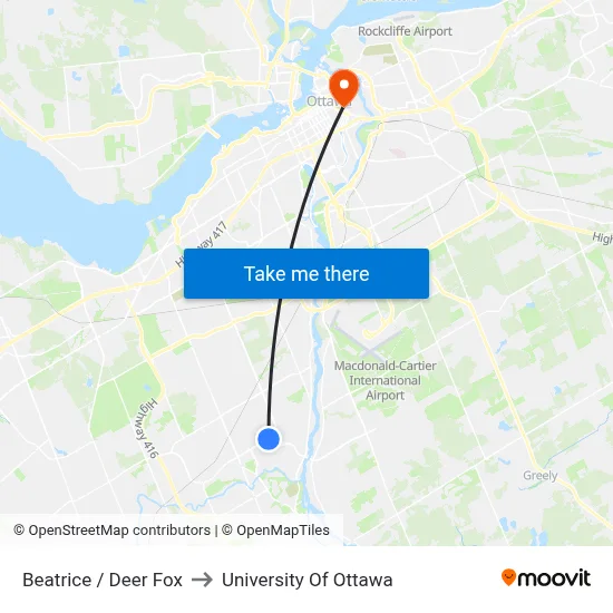 Beatrice / Deer Fox to University Of Ottawa map