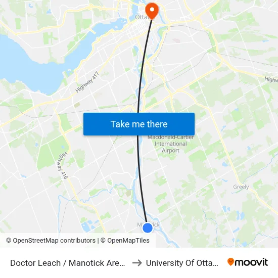 Doctor Leach / Manotick Arena to University Of Ottawa map