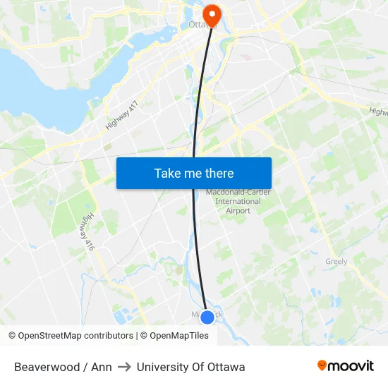 Beaverwood / Ann to University Of Ottawa map