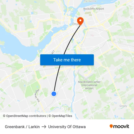 Greenbank / Larkin to University Of Ottawa map