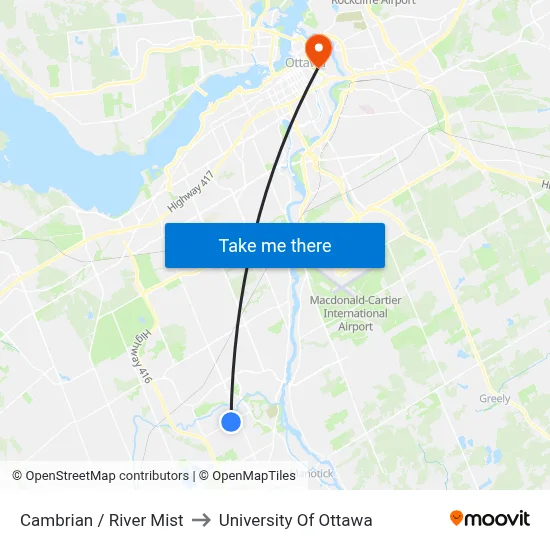 Cambrian / River Mist to University Of Ottawa map