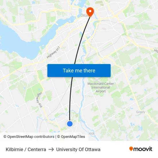 Kilbirnie / Centerra to University Of Ottawa map