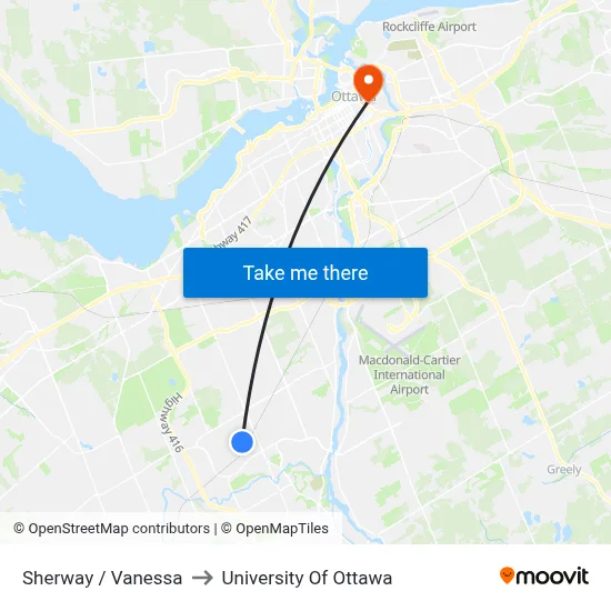 Sherway / Vanessa to University Of Ottawa map