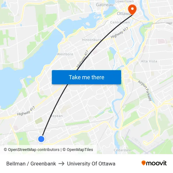 Bellman / Greenbank to University Of Ottawa map