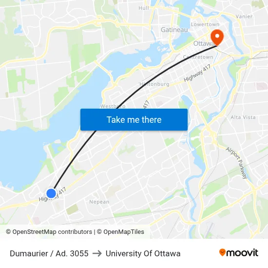 Dumaurier / Ad. 3055 to University Of Ottawa map
